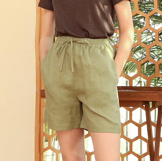 100% Linen Bermuda Shorts Summer Baggy 