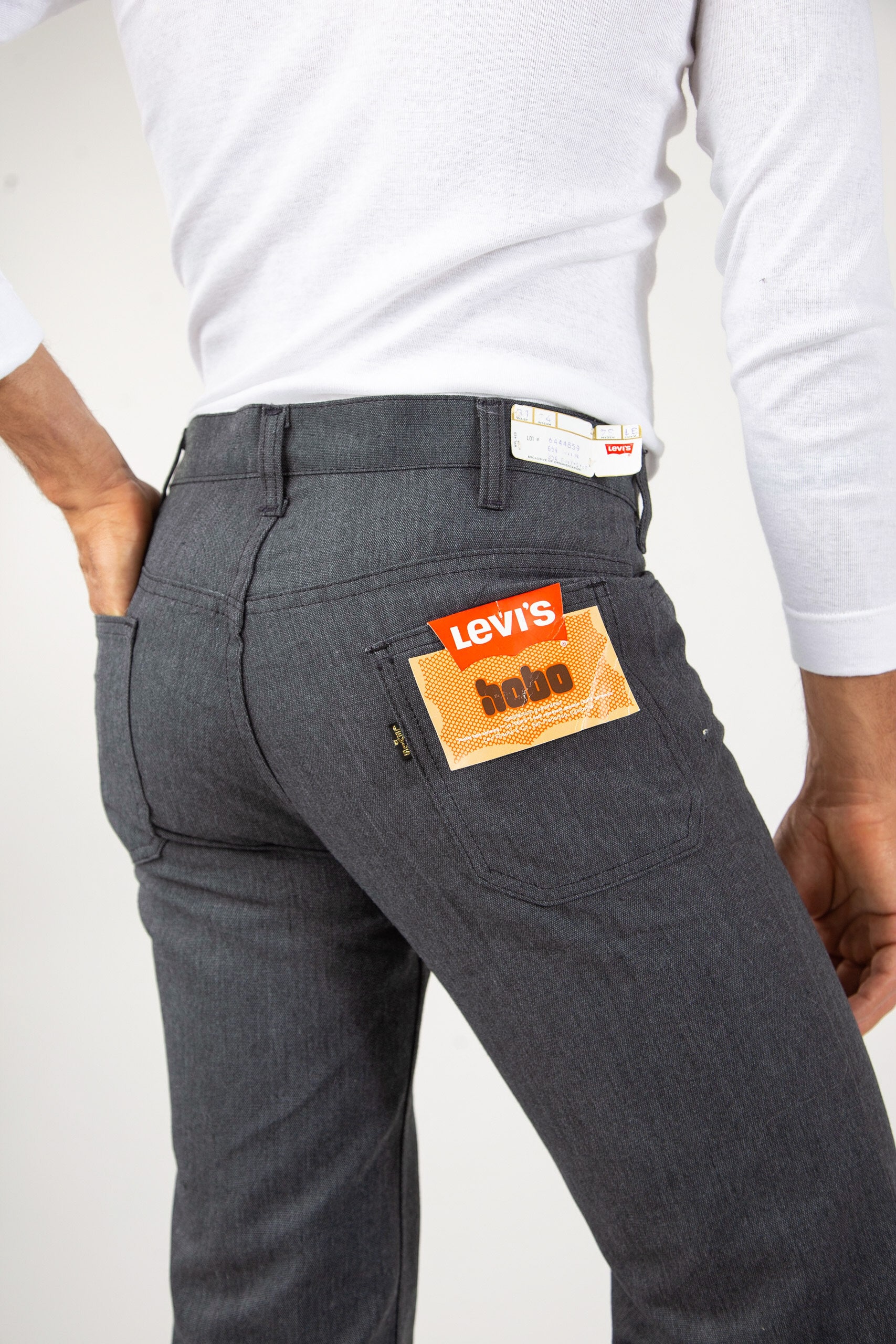 Pantalon Jean Vintage évasé LENNY'S BOOT PARLOR - Taille 30/32 - Cuir Daim Marron - Années 60/70 - Occasion Très Bon état
