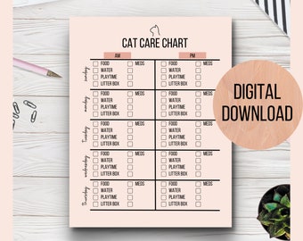 Daily CAT Care Chart Printable CAT Care Chore Chart Pet Care Planner ...
