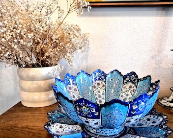 Elegant Handmade Minakari Enamel Bowl and Plate Set | Decorative Serving and Display Set | Timeless Traditional Home Accent |