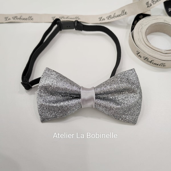 Noeud papillon gris argenté à paillettes