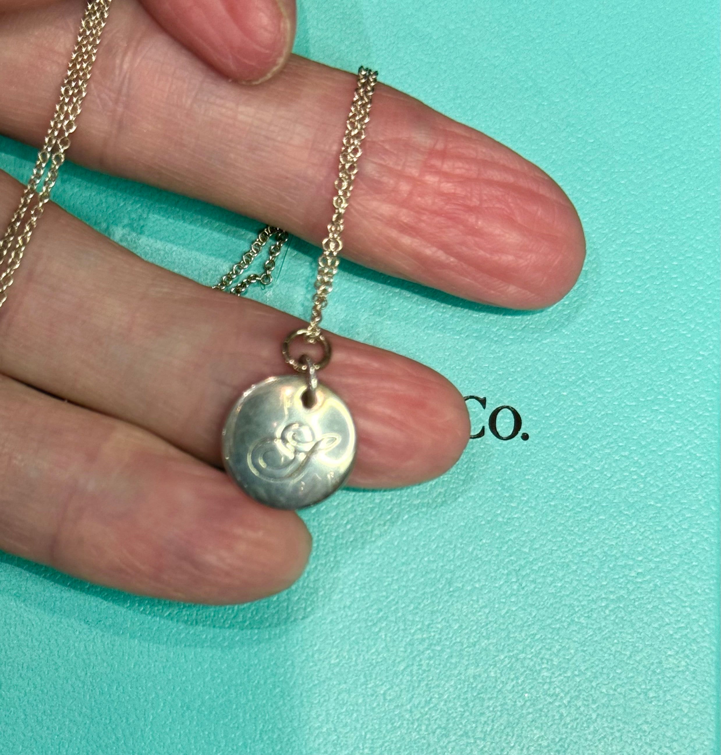 Tiffany Initial “S” Small Disc Pendant Necklace. 16