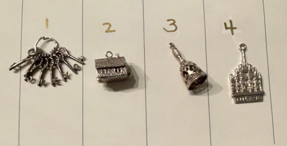 FOUR RARE SILVER Charms - I love you, school hous… - image 1