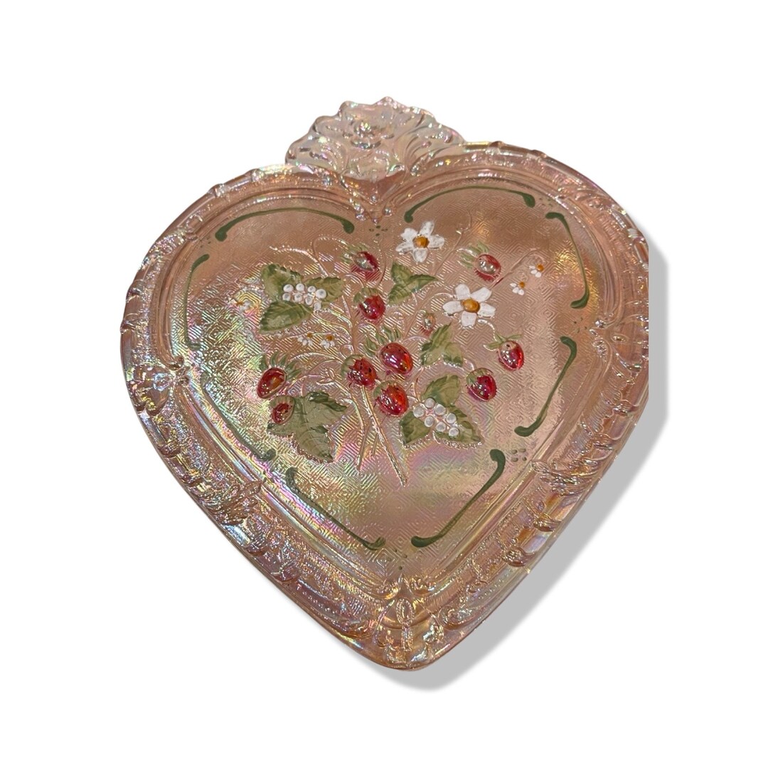 FENTON GLASS Strawberry Heart Box Handpainted Vintage New in Box