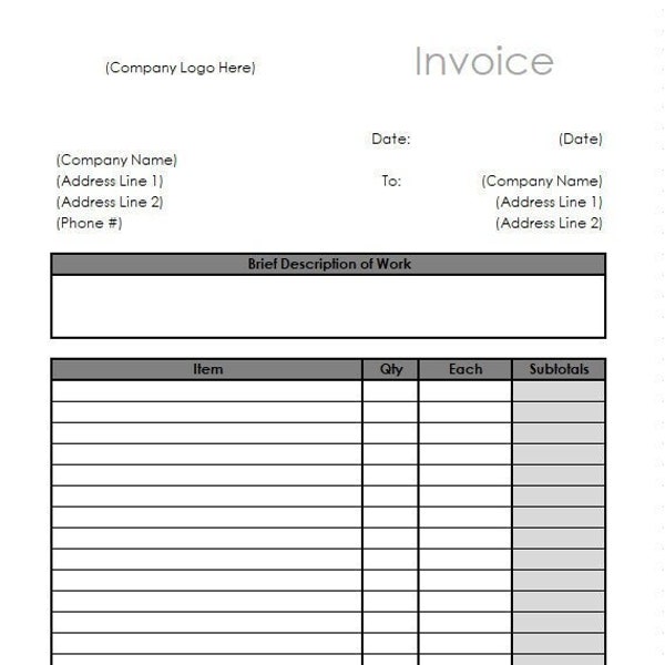 Printable Invoice Template -- Small Business Tool -- Customizable Colors -- for Item-based applications -- Product oriented