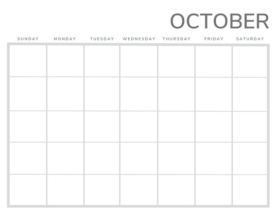 October Printable Blank Calendar Habit Tracker | Etsy