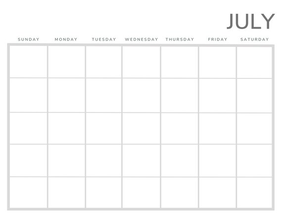July Printable Blank Calendar Habit Tracker Digital | Etsy