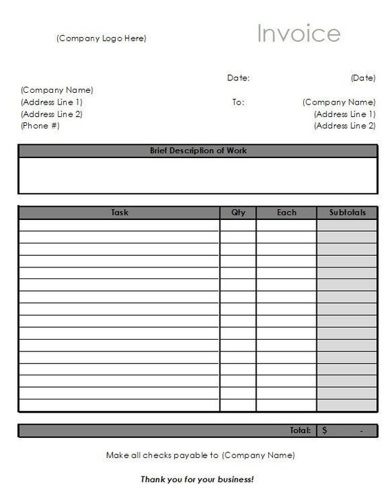 printable invoice template small business tool etsy