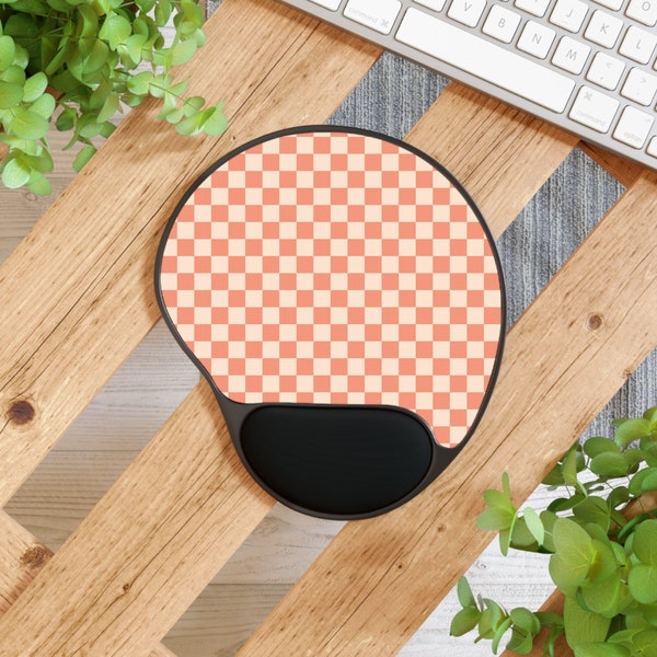 Groovy Checkerboard Mouse Pad With Wrist Rest, Retro Hippie Mouse Pad, Checkerboard Wrist Rest Mouse Pad, Ergonomic Mouse Pad, Office Decor