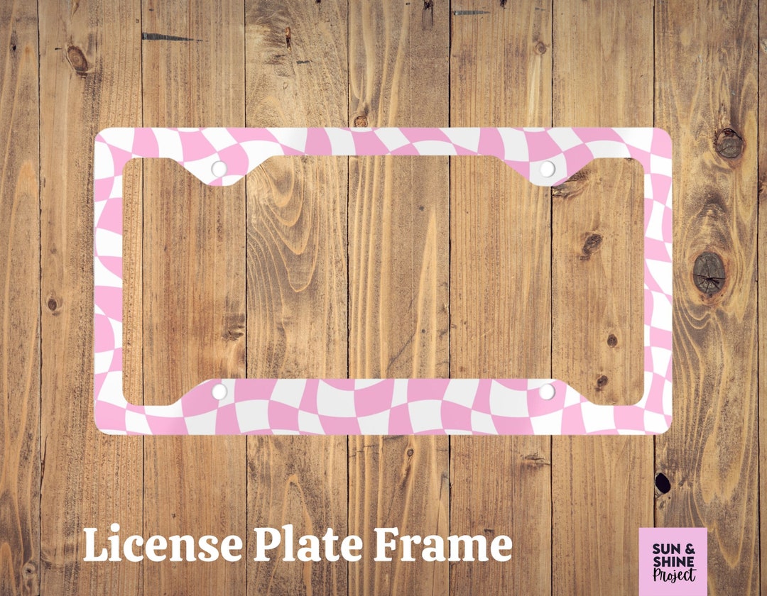 Pink Checkerboard License Plate Frame, Groovy Pink License Frame, Cute