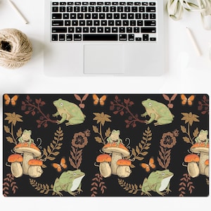 Cottagecore Frog Mushroom Desk Mats, Large Desk Pad, Keyboard Mat Floral Desk Mat Office, Fairycore Decor, Frog Toad DeskPad, Frog Mousepad