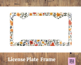 Wildflower License Plate Frame, Floral License Plate Frame, Boho License Plate Frame Car Accessories Decor, Flower Metal License Plate Frame