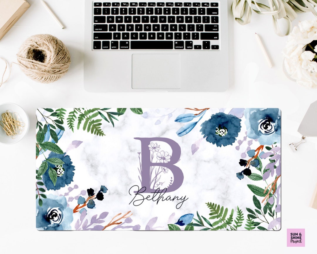 Botanical Blue Floral Desk Pad Custom Desk Pad Large Mouse Etsy