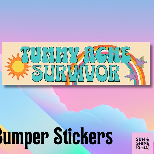 Tummy Ache Survivor Bumper Sticker Funny Meme Sticker - Car Decal, Retro Tummy Ache Car Sticker, Bumper Sticker Gen Z, New Car, IBS, Celiac