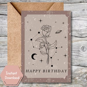 Juni Rose Geburtsblume Geburtstagskarte + Gedicht, Sternzeichen Blumen druckbare, Sofort Download Wand Kunst Geschenk, Juni Geschenk, himmlischen Charme, Floral
