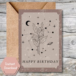 Carte d'anniversaire fleur de naissance houx de décembre + poème, zodiaque floral imprimable, téléchargement immédiat cadeau d'art mural, floral, breloque céleste