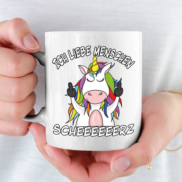 Amo le persone. Scherzo - Tazza da caffè Cheeky Unicorn mostra il dito medio Puzzolente Unicorn Cup Regalo per i misantropi