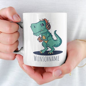 Gamer Dinosaur Cup Personalize and Customize Named T-Rex Coffee Mug Personalized for Kids with Tyrannosaurus Rex