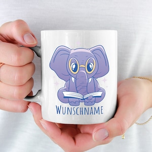 Elephant reads book Cup Personalize Customize with Name Coffee Cup Personalized Children Birthday Bookworms Elephant Gift