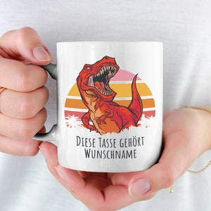 This mug belongs: T-Rex Cup Personalize Customize with Name Dinosaur Coffee Cup Personalized for Kids Dino Kids Birthday