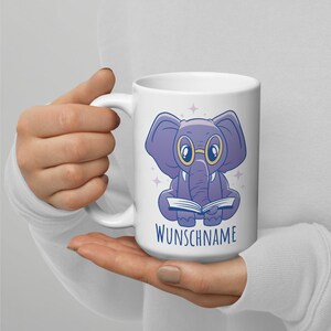 Elephant Reads Book Cup Personalize Customize with Name Coffee Cup Personalized Kids Birthday Elephant Bookworm Gift