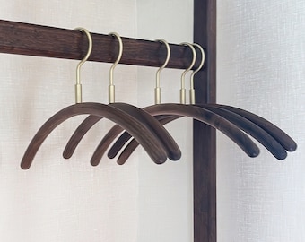 Handcrafted Black Walnut and Brass Hanger, Elegant Brass Swivel Hook Clothes Hanger, Minimalist Wardrobe Accessory, Durable Wood Hanger
