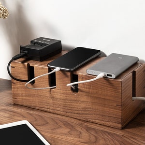 Wooden Cable Management Box, Cute Cafe-shaped Cord Organizer for