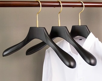 Elegant Beech Wood Hangers with Brass Swivel Hook - Black Lacquer Finish, Black Wide Shoulder Hanger, Luxury Clothes Hanger for Wardrobe