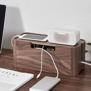 Boîte de gestion des câbles Couvercle en bois Cordon Boîte de rangement  pour couvrir et cacher les fils pour tv Routeur d'ordinateur Concentrateur  USB et multiprise sous le bureau