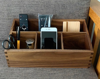 Black Walnut Storage Box, Wood Makeup Organizer Box, Desk Caddy for TV Remote Controls, Living Room Organizer