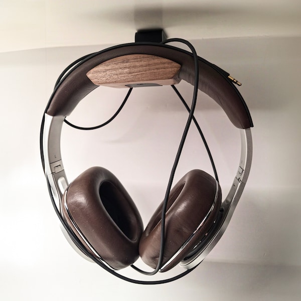 Rustic Under Desk Wood Headphone Hanger, Headset Showcase, Wall-Mounted Display Shelf, Headband Holder, Head Phone Holder