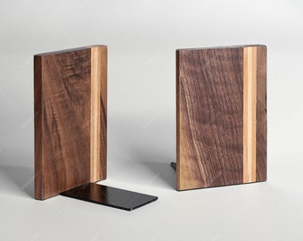 Walnut Wood Bookend, Wooden Book Ends for Desks or Shelves, Booklover Gift, nique Office Book Holder