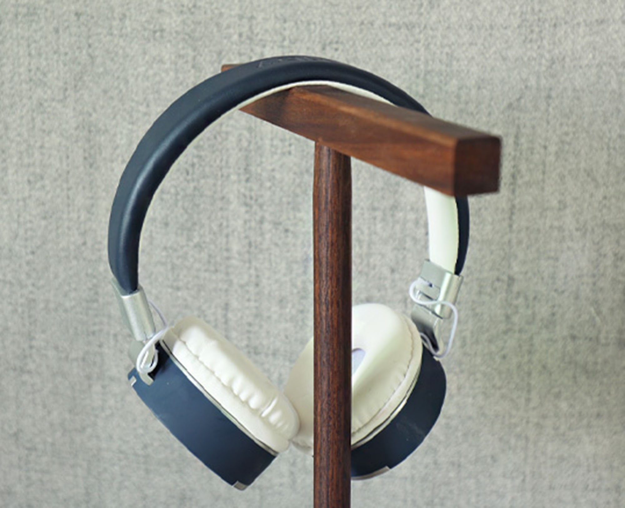 Walnut Headphone Stand, Minimalism Gaming Headset Holder, or Wooden