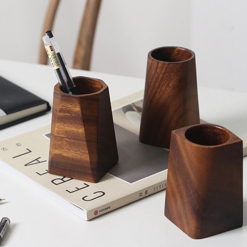 Wooden Desktop Pen Holder Black Walnut Pen Holder for Office Etsy