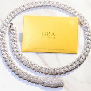 10mm moissanite cuban chain S925 silver 2rows cuban chain Moissanite Diamond VVS Clarity with GRA Certificate . Solid Silver D/VVS clarity