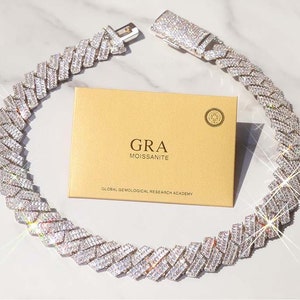 GRA Moissanite Cuban diamond  big 15mm Wide 2Rows 925 Solid Silver Cuban link chain for Rapper Hip Hop with GRA Certificate VVS clarity