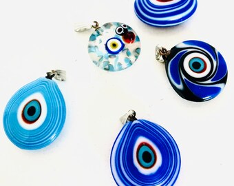 5 pcs Glass Evil Eye Pendant -Protection necklace - Amulet -Charm - Turkish - Nazar - Spritual - Free Gift. -  Glass- UPS Free Shipping