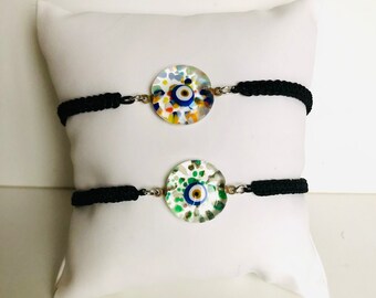 Set of 2  Evil Eye Bracelets , Protection Bracelet , Amulet , Turkish , Nazar , Free Shipping , Spritual ,Glass Evil eye , adjustable