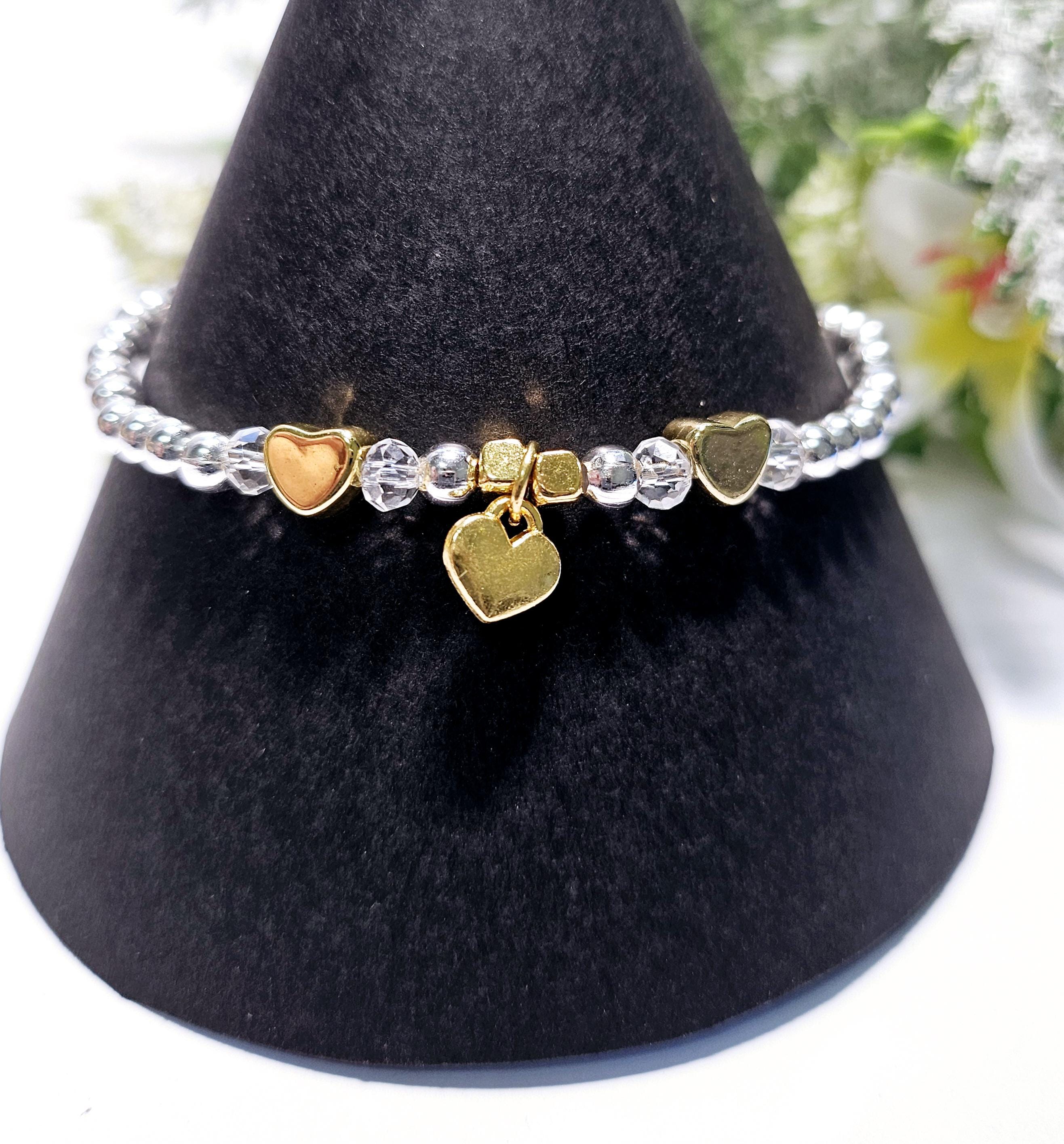 Bracciale Dell'Amicizia A Cuore Con Ciondoli - Bracciale Regolabile Per Migliore Amica - Stile Boho, Colore Perla
