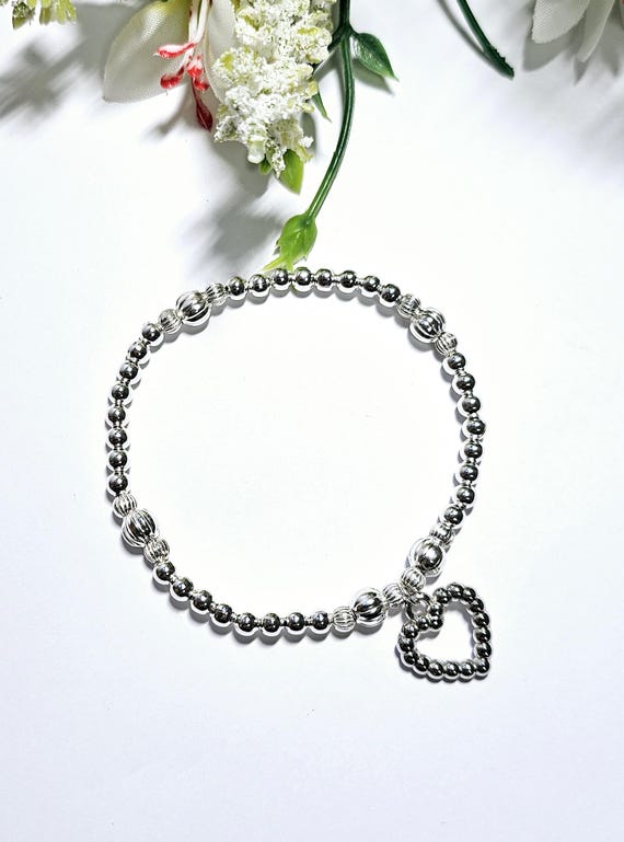 Bracciale Dell'Amicizia Con Perline A Cuore - Elastico E Regolabile - Acciaio Inossidabile Argento - Regalo Per Amiche E Sorelle