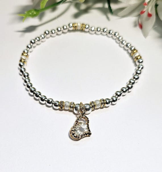 Bracciale Dell'Amicizia A Cuore Con Ciondoli - Bracciale Regolabile Per Migliore Amica - Stile Boho, Colore Perla