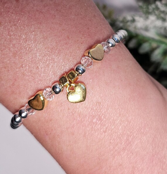 Bracciale Dell'Amicizia A Cuore Con Ciondoli - Bracciale Regolabile Per Migliore Amica - Stile Boho, Colore Perla