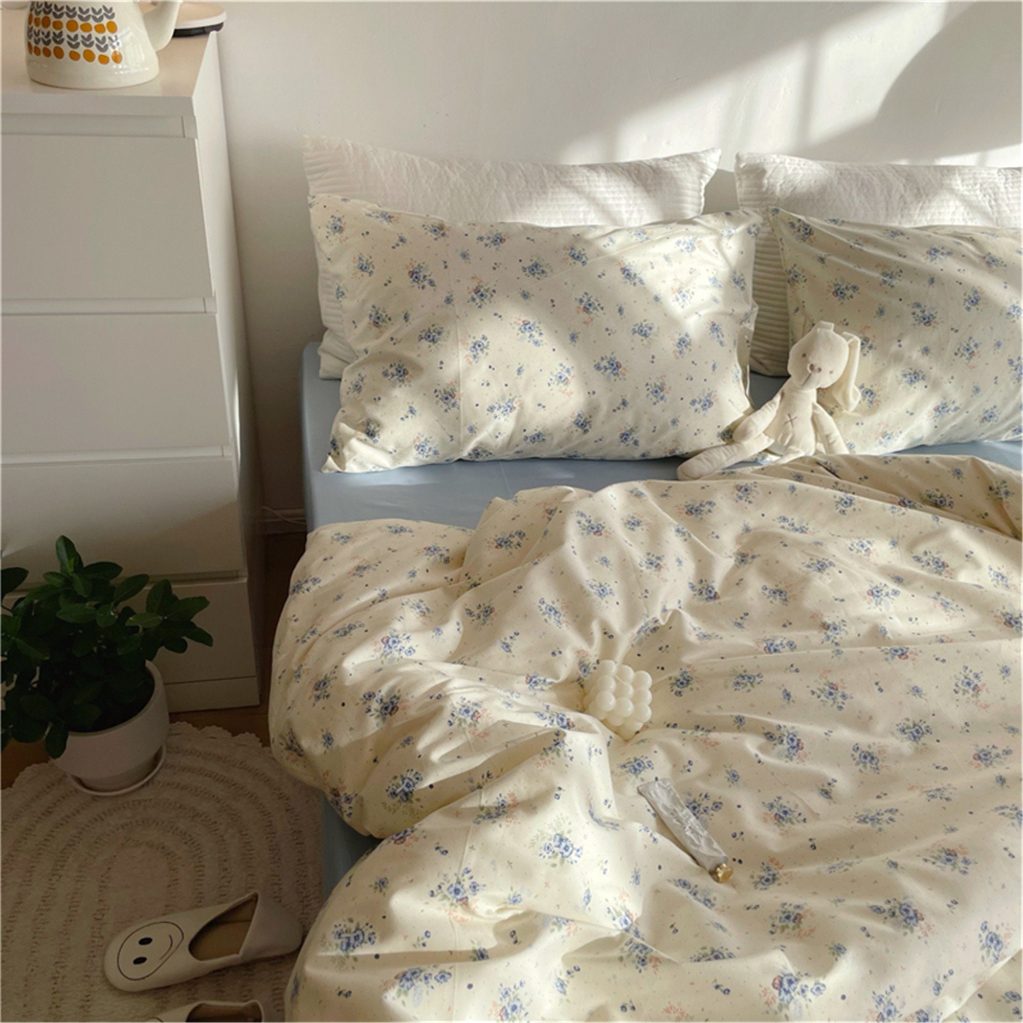 Blue Floral Duvet Cover Set Cottagecore Bedding Set Baby Toddler