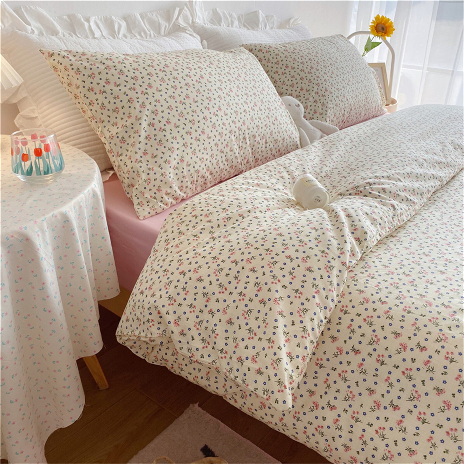 Simple Floral 100 Cotton Duvet Cover Set Cottagecore Bedding Etsy