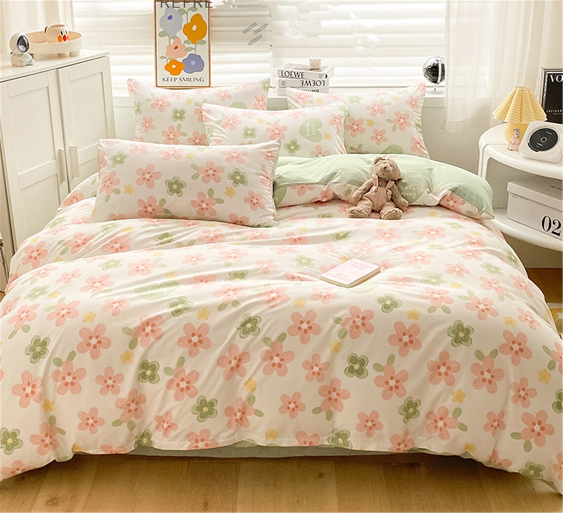 Fresh Floral Cotton Duvet Cover Set Cottagecore Decor Boy Etsy