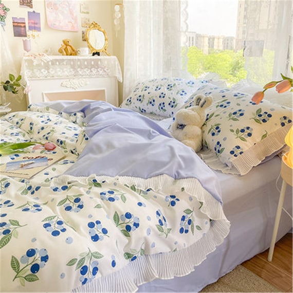 Blue Floral Duvet Cover Set Cottagecore Bedding Set Baby Toddler