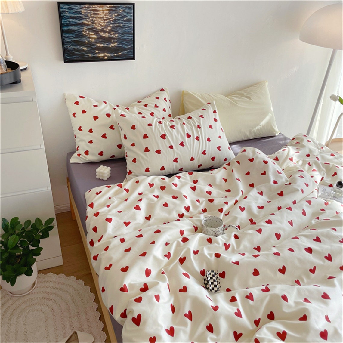 Love 100 Cotton Duvet Cover Set Red Black Heart Bedding Set Etsy