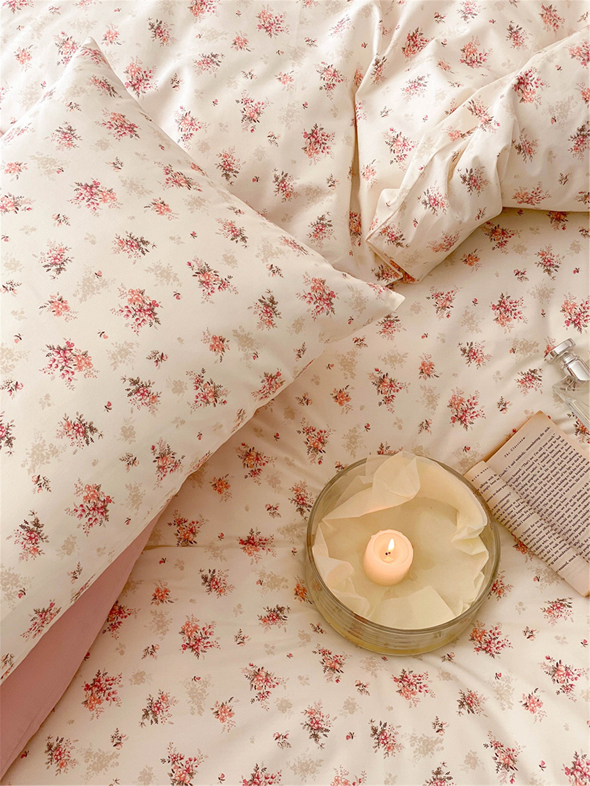 Pink Floral 100% Cotton Duvet Cover Set Cottagecore Decor - Etsy UK