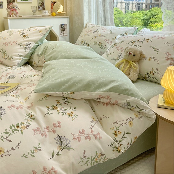 Floral 100% Cotton Duvet Cover Set, Fresh Floral Bedding Set, Twin Full  Queen King Duvet Cover Set, Girl Dorm Bedding, Cottagecore Bedding 