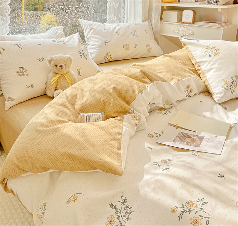 Yellow Floral 100 Cotton Duvet Cover Set Cottagecore Etsy